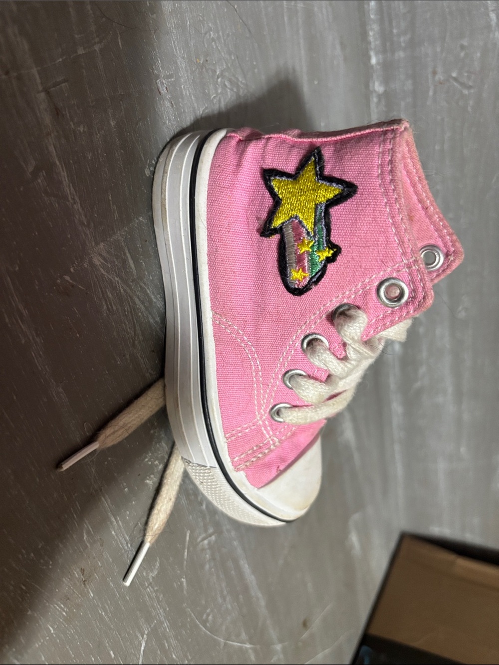 Pink Kids High-Top Canvas Sneakers with Star Patch